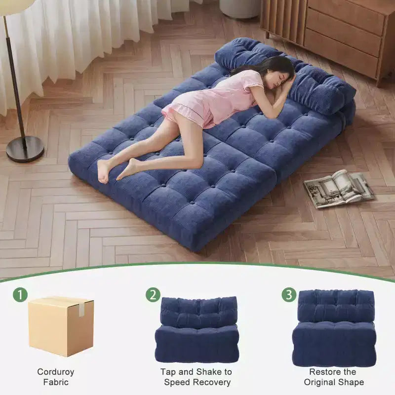GustoWave Canapé-Lit Pliant 203 cm avec Oreiller, Futon Canapé-Lit, Matelas Pliable Support Dorsal, Canapé Portable Pliant, Velours Côtelé