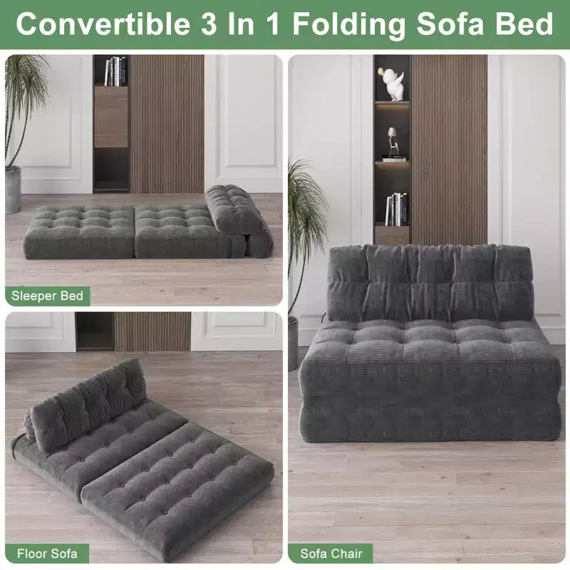 GustoWave Canapé-Lit Pliant 203 cm avec Oreiller, Futon Canapé-Lit, Matelas Pliable Support Dorsal, Canapé Portable Pliant, Velours Côtelé
