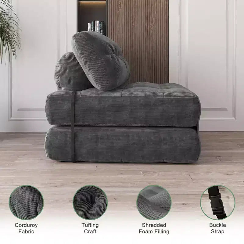 GustoWave Canapé-Lit Pliant 203 cm avec Oreiller, Futon Canapé-Lit, Matelas Pliable Support Dorsal, Canapé Portable Pliant, Velours Côtelé