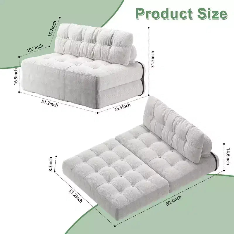 GustoWave Canapé-Lit Pliant 203 cm avec Oreiller, Futon Canapé-Lit, Matelas Pliable Support Dorsal, Canapé Portable Pliant, Velours Côtelé