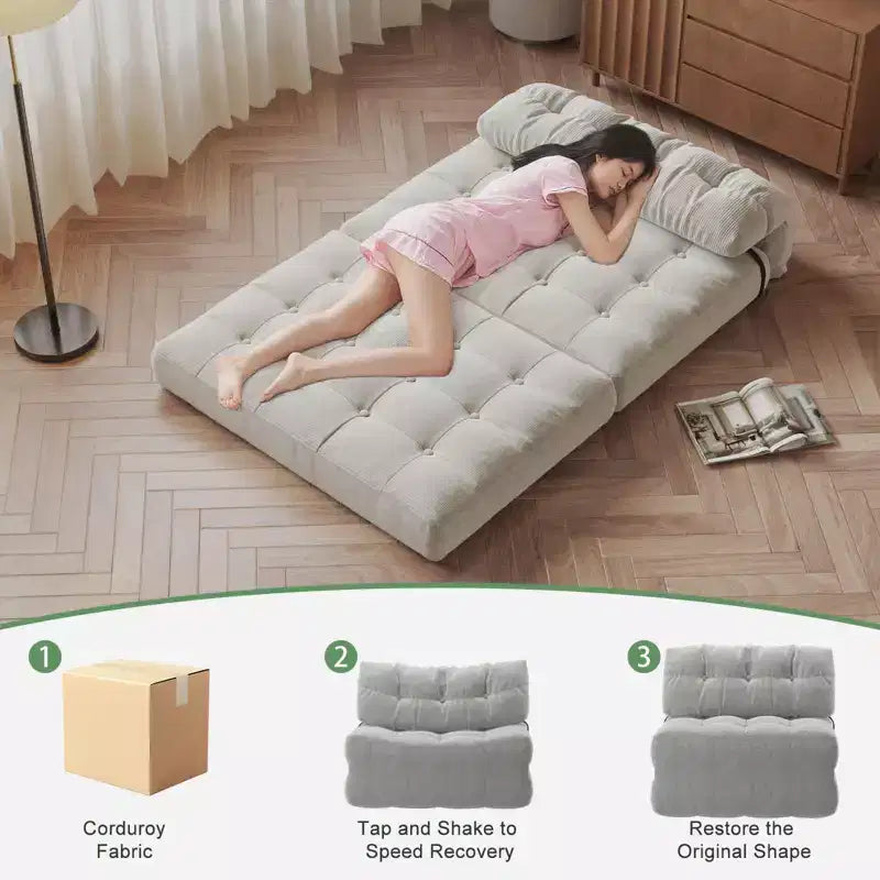 GustoWave Canapé-Lit Pliant 203 cm avec Oreiller, Futon Canapé-Lit, Matelas Pliable Support Dorsal, Canapé Portable Pliant, Velours Côtelé