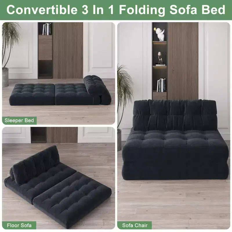 GustoWave Canapé-Lit Pliant 203 cm avec Oreiller, Futon Canapé-Lit, Matelas Pliable Support Dorsal, Canapé Portable Pliant, Velours Côtelé