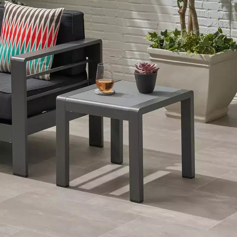 GDFStudio Crested Bay Outdoor Aluminum and Tempered Glass Side Table
