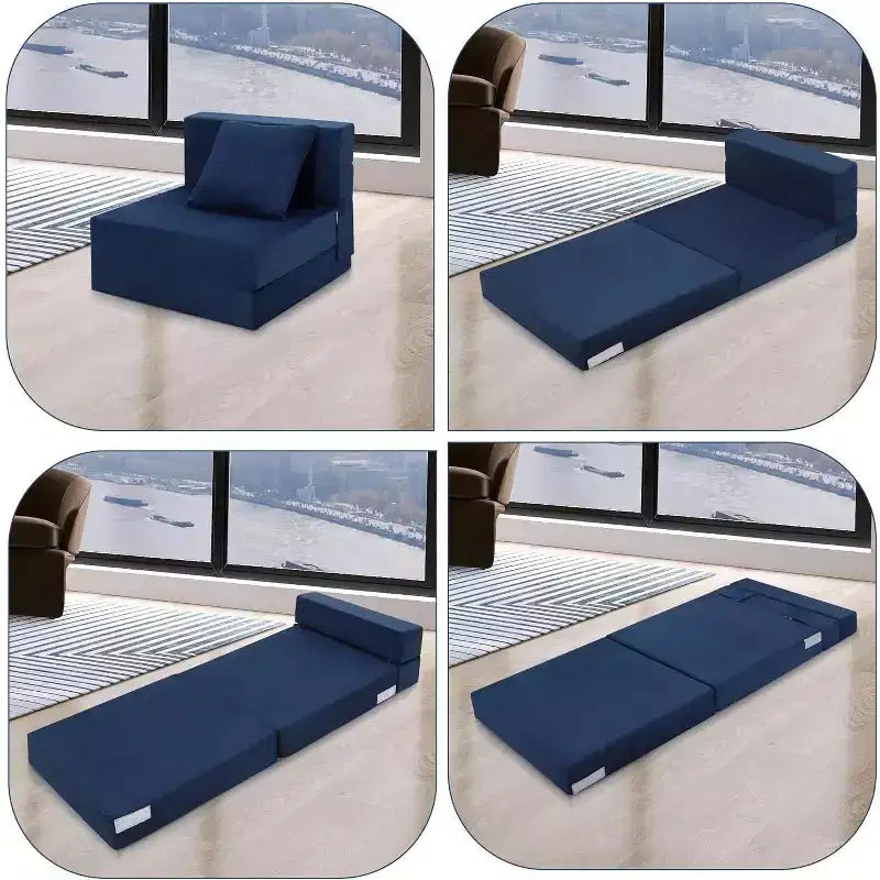 Acekool Materasso Pieghevole per Divano, Poltrona Letto Trasformabile in Memory Foam con Cuscino, Futon a Terra in Lino, Dimensione Singola per Soggiorno