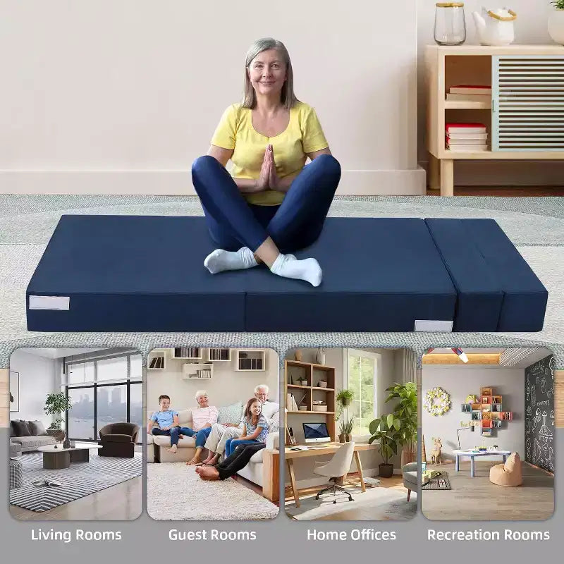 Acekool Materasso Pieghevole per Divano, Poltrona Letto Trasformabile in Memory Foam con Cuscino, Futon a Terra in Lino, Dimensione Singola per Soggiorno