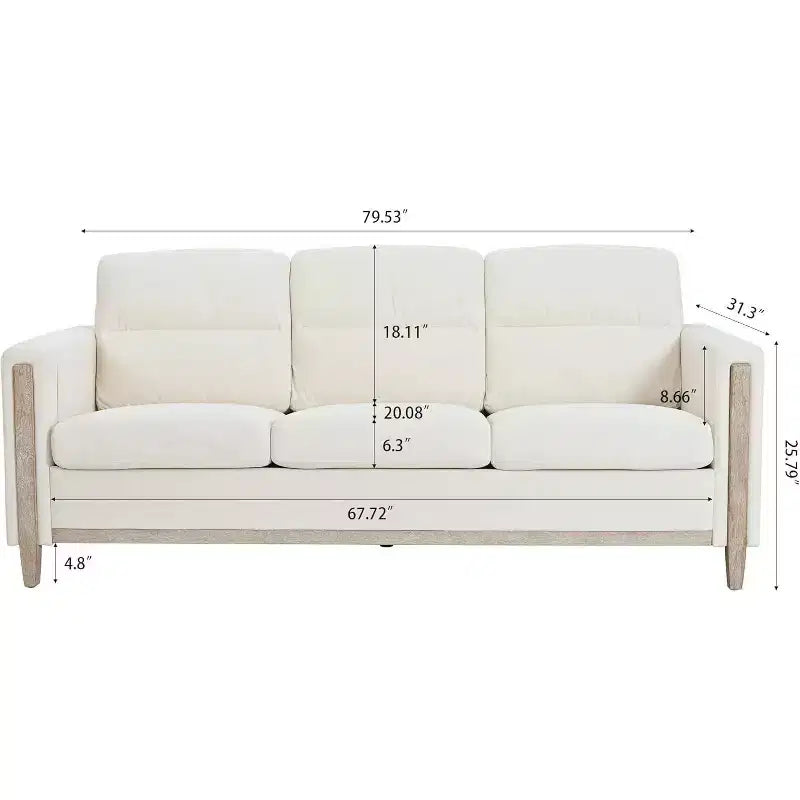 Acekool Divano Moderno a 3 Posti da 202 cm, Divano Imbottito con Braccioli e Tasca Laterale, Gambe in Legno per Soggiorno, Ufficio, Appartamento, Beige