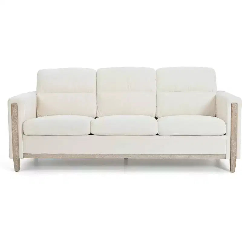 Acekool Divano Moderno a 3 Posti da 202 cm, Divano Imbottito con Braccioli e Tasca Laterale, Gambe in Legno per Soggiorno, Ufficio, Appartamento, Beige