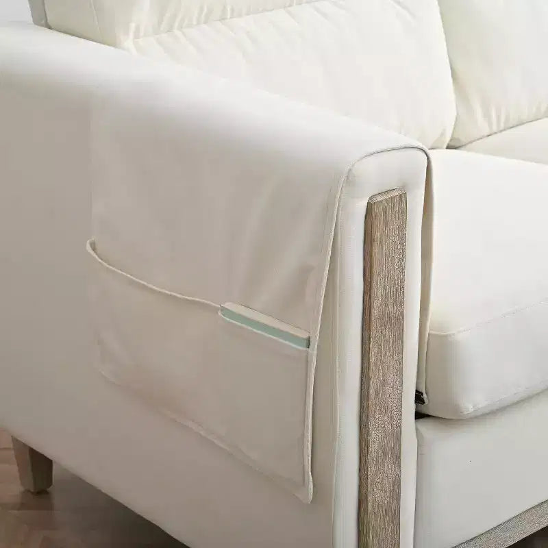 Acekool Divano Moderno a 3 Posti da 202 cm, Divano Imbottito con Braccioli e Tasca Laterale, Gambe in Legno per Soggiorno, Ufficio, Appartamento, Beige