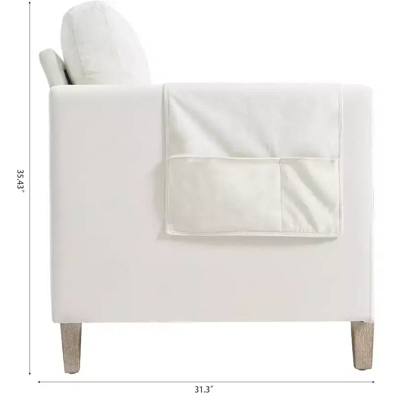 Acekool Divano Moderno a 3 Posti da 202 cm, Divano Imbottito con Braccioli e Tasca Laterale, Gambe in Legno per Soggiorno, Ufficio, Appartamento, Beige