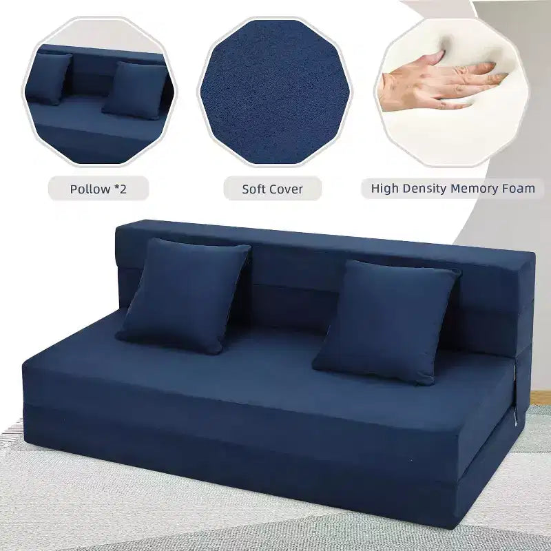 Acekool Materasso Pieghevole per Divano, Divano Letto Trasformabile Queen in Memory Foam con Cuscino, Divano Futon in Lino per Soggiorno o Camera degli Ospiti