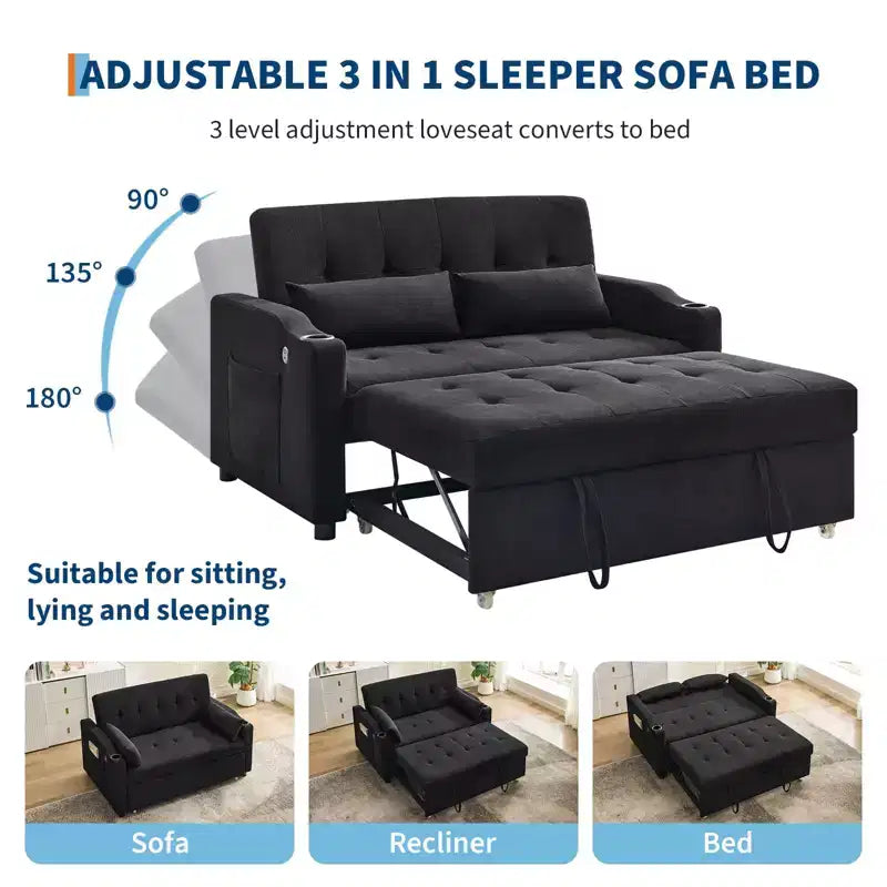 Canapé-lit convertible Futon GustoWave, Causeuse gigogne en velours côtelé pour petits espaces, Meuble canapé compact 3 en 1