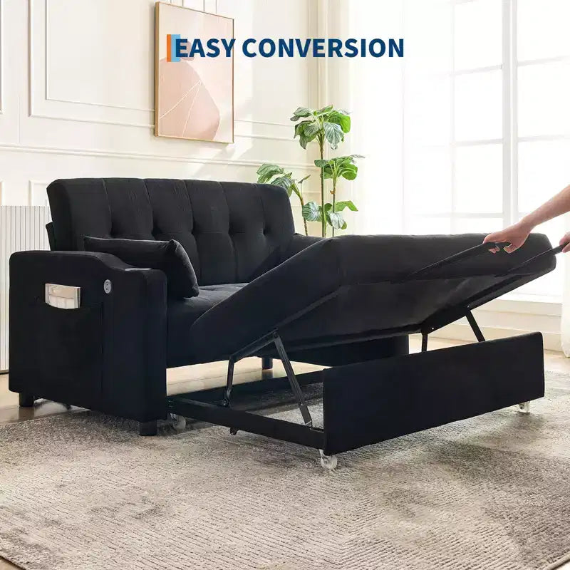 Canapé-lit convertible Futon GustoWave, Causeuse gigogne en velours côtelé pour petits espaces, Meuble canapé compact 3 en 1
