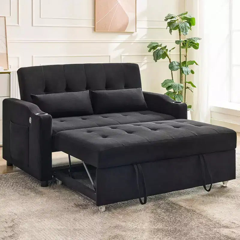 Canapé-lit convertible Futon GustoWave, Causeuse gigogne en velours côtelé pour petits espaces, Meuble canapé compact 3 en 1