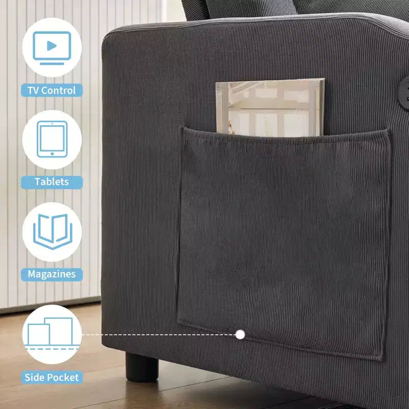 Canapé-lit convertible Futon GustoWave, Causeuse gigogne en velours côtelé pour petits espaces, Meuble canapé compact 3 en 1
