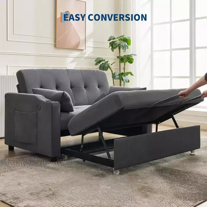 Canapé-lit convertible Futon GustoWave, Causeuse gigogne en velours côtelé pour petits espaces, Meuble canapé compact 3 en 1
