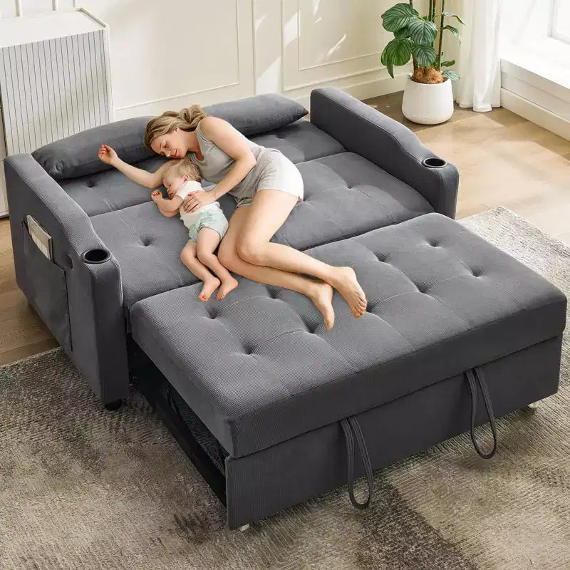 Canapé-lit convertible Futon GustoWave, Causeuse gigogne en velours côtelé pour petits espaces, Meuble canapé compact 3 en 1