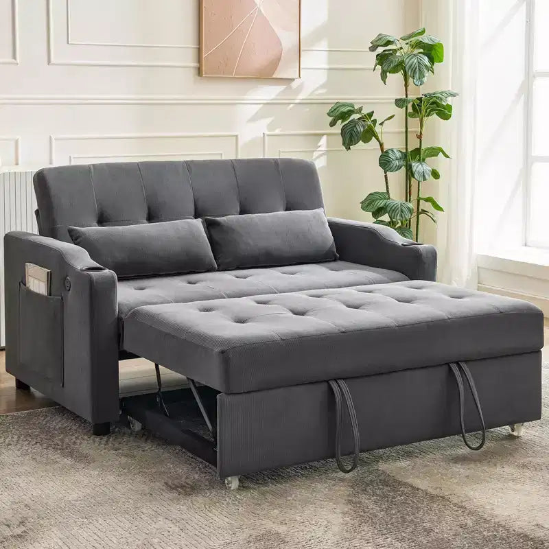 Canapé-lit convertible Futon GustoWave, Causeuse gigogne en velours côtelé pour petits espaces, Meuble canapé compact 3 en 1