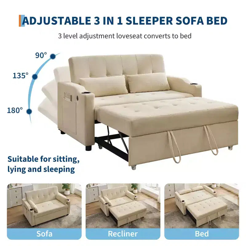 Canapé-lit convertible Futon GustoWave, Causeuse gigogne en velours côtelé pour petits espaces, Meuble canapé compact 3 en 1