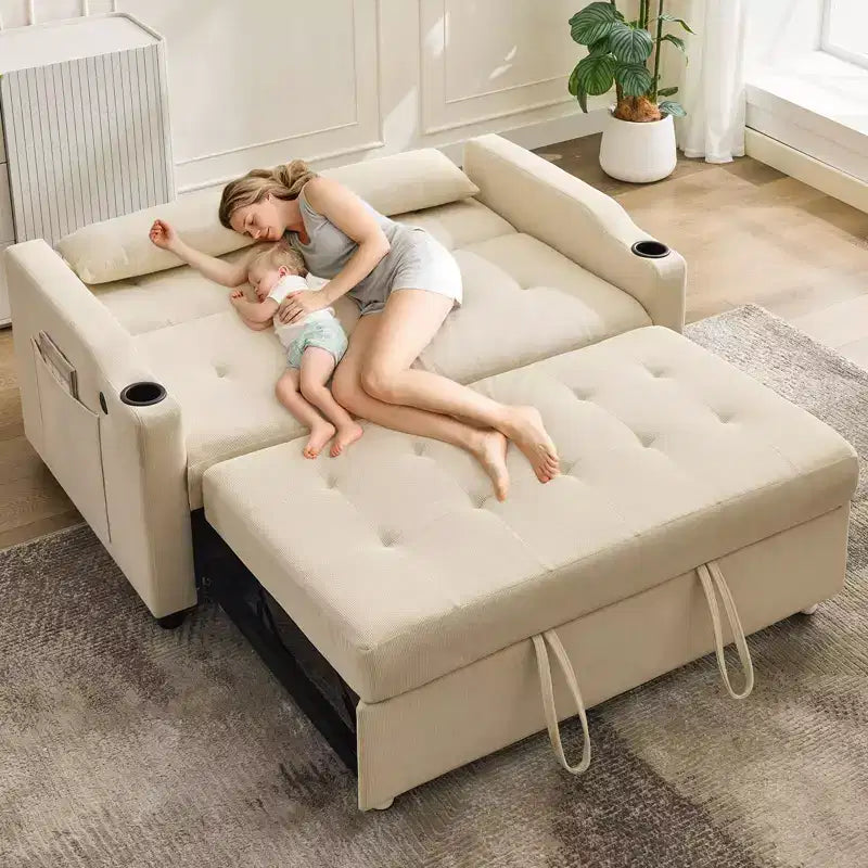 Canapé-lit convertible Futon GustoWave, Causeuse gigogne en velours côtelé pour petits espaces, Meuble canapé compact 3 en 1
