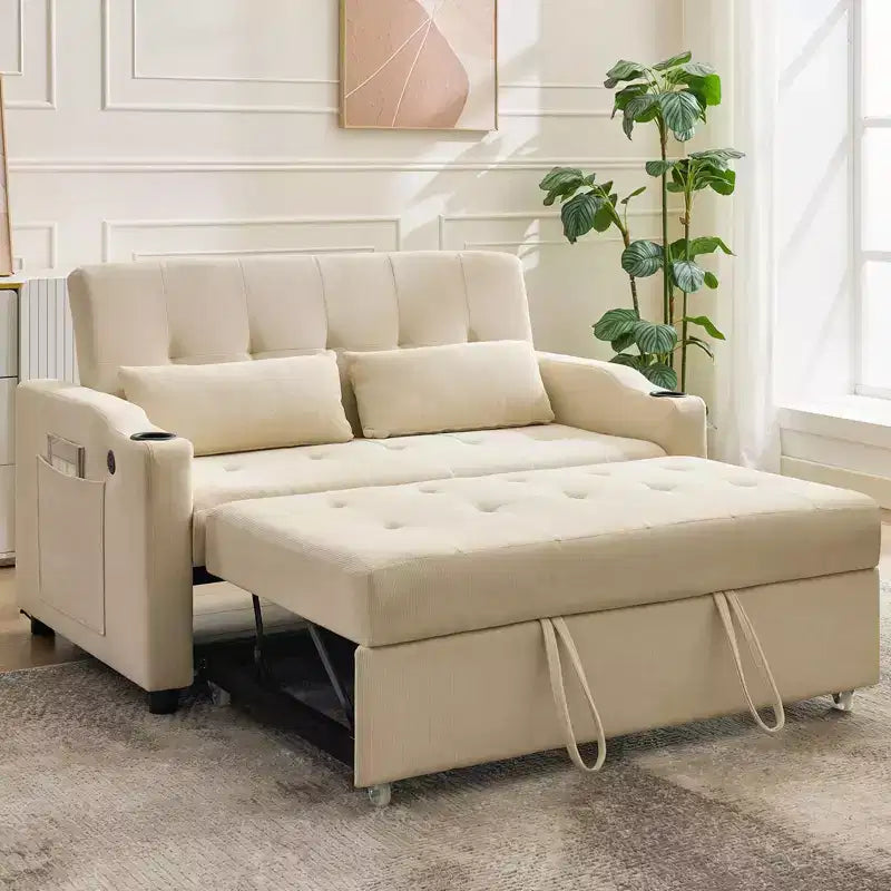 Canapé-lit convertible Futon GustoWave, Causeuse gigogne en velours côtelé pour petits espaces, Meuble canapé compact 3 en 1