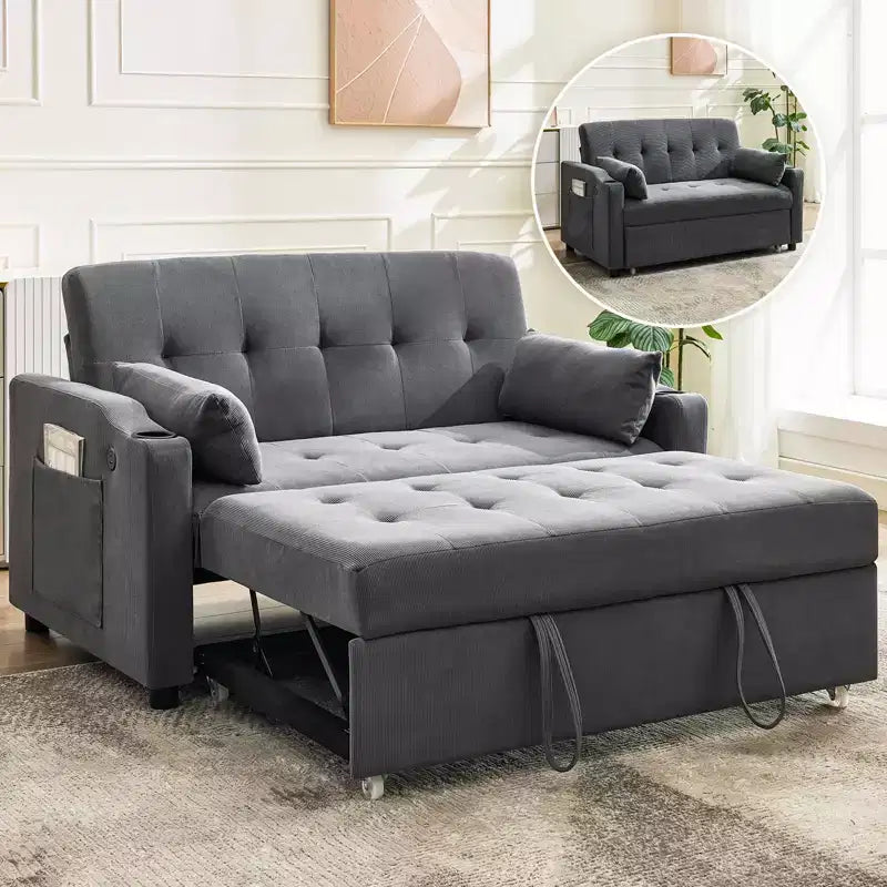GustoWave Divano letto futon convertibile, divanetto letto estraibile in velluto a coste per piccoli spazi, divano compatto 3 in 1