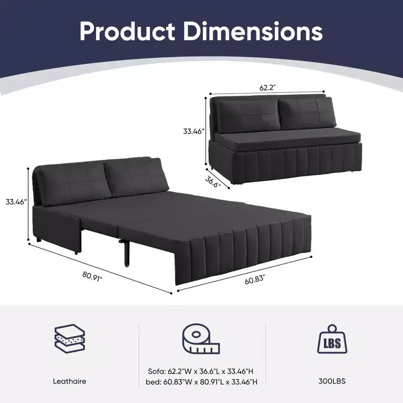 Mjkone Divano letto estraibile W62 pollici, divano letto moderno 3-in-1 in tessuto Leathaire, chaise longue