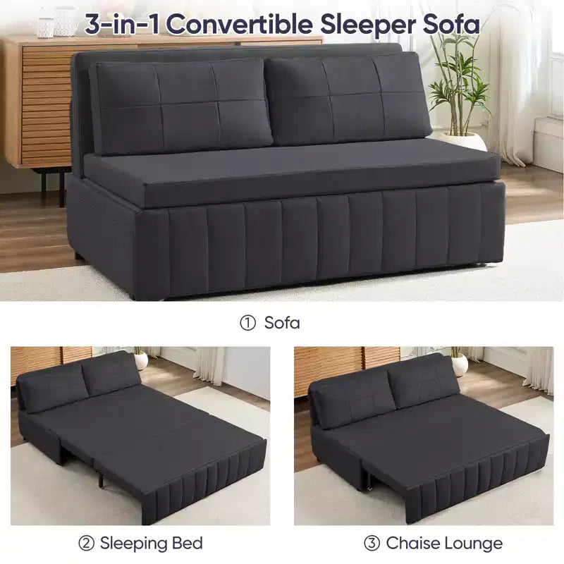 Mjkone Divano letto estraibile W62 pollici, divano letto moderno 3-in-1 in tessuto Leathaire, chaise longue