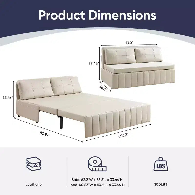 Mjkone Divano letto estraibile W62 pollici, divano letto moderno 3-in-1 in tessuto Leathaire, chaise longue