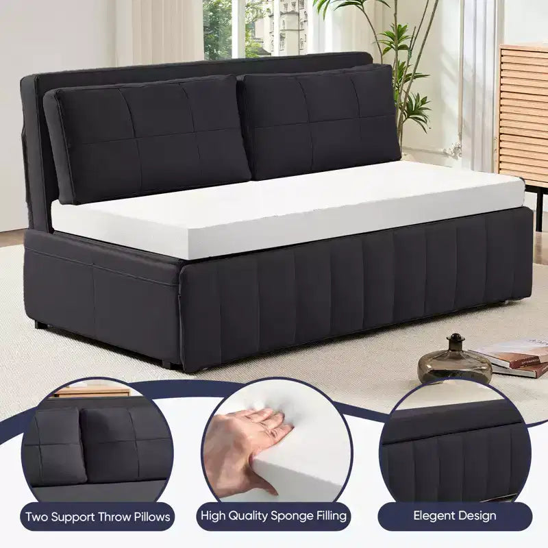Mjkone Divano letto estraibile W62 pollici, divano letto moderno 3-in-1 in tessuto Leathaire, chaise longue
