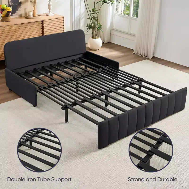 Mjkone Divano letto estraibile W62 pollici, divano letto moderno 3-in-1 in tessuto Leathaire, chaise longue