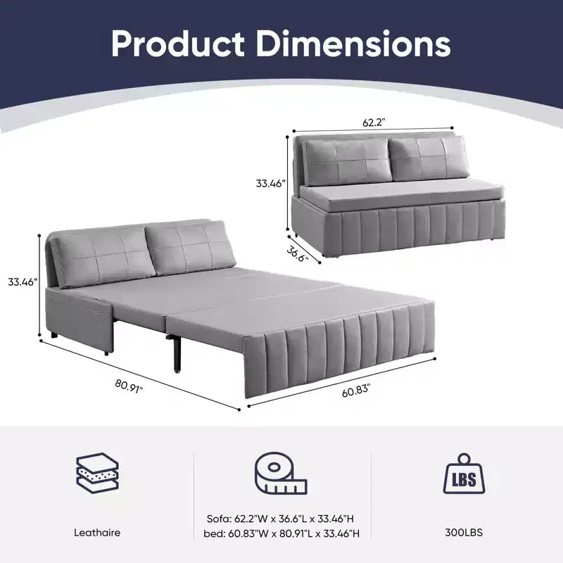 Mjkone Divano letto estraibile W62 pollici, divano letto moderno 3-in-1 in tessuto Leathaire, chaise longue