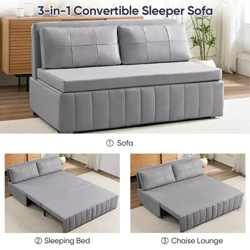 Mjkone Divano letto estraibile W62 pollici, divano letto moderno 3-in-1 in tessuto Leathaire, chaise longue