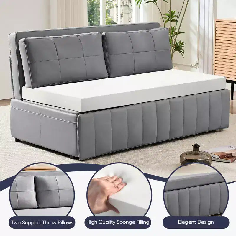 Mjkone Divano letto estraibile W62 pollici, divano letto moderno 3-in-1 in tessuto Leathaire, chaise longue