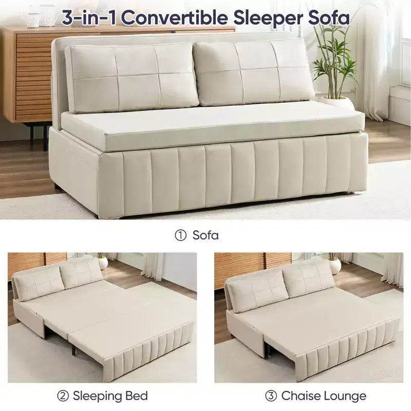 Mjkone Divano letto estraibile W62 pollici, divano letto moderno 3-in-1 in tessuto Leathaire, chaise longue