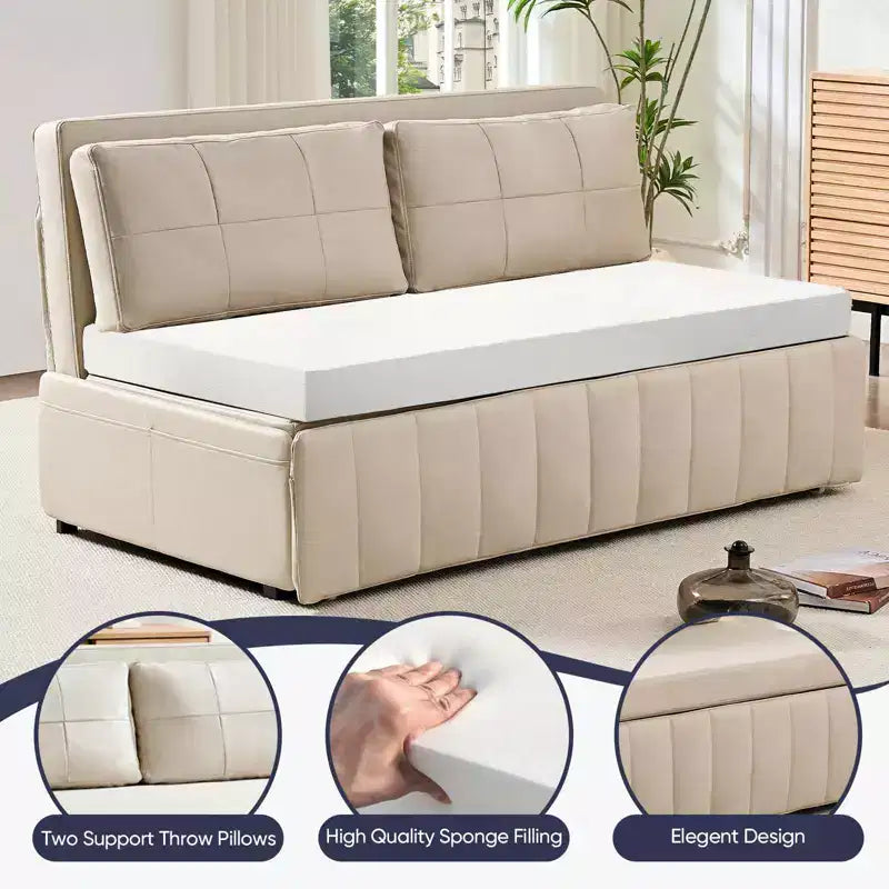 Mjkone Divano letto estraibile W62 pollici, divano letto moderno 3-in-1 in tessuto Leathaire, chaise longue