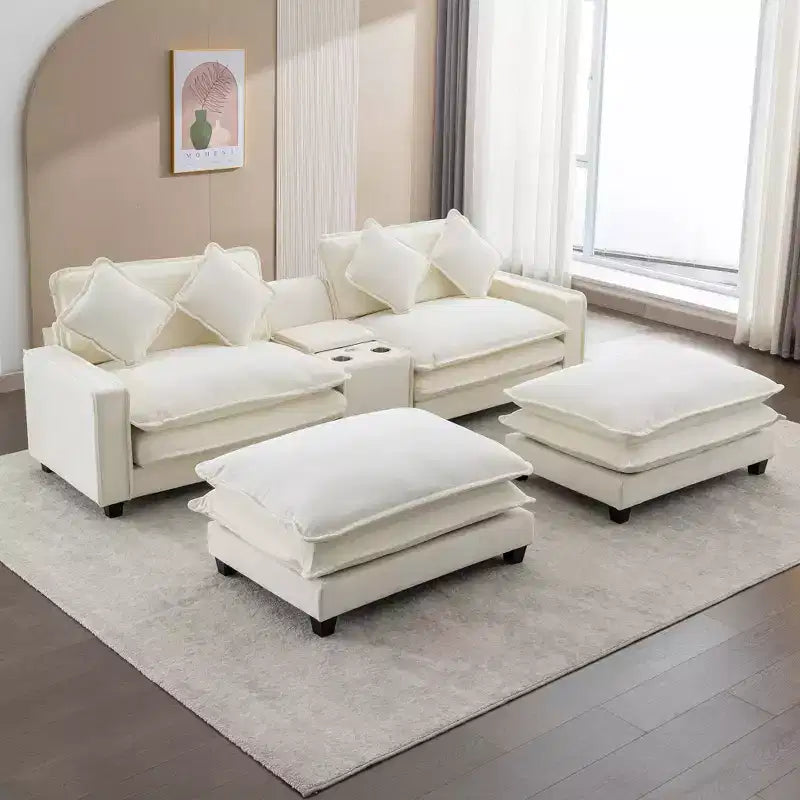 CLIHOME 112.6 Divano Sezionale in ciniglia con Due Pouf Rimovibili e Grande Contenitore