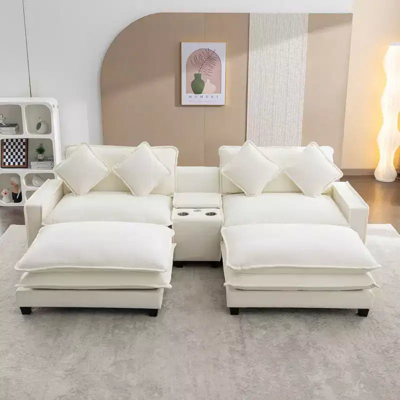 CLIHOME 112.6 Divano Sezionale in ciniglia con Due Pouf Rimovibili e Grande Contenitore