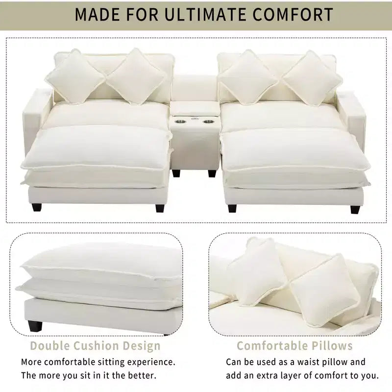 CLIHOME 112.6 Divano Sezionale in ciniglia con Due Pouf Rimovibili e Grande Contenitore