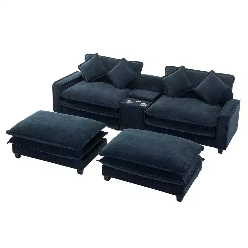 CLIHOME 112.6 Divano Sezionale in ciniglia con Due Pouf Rimovibili e Grande Contenitore