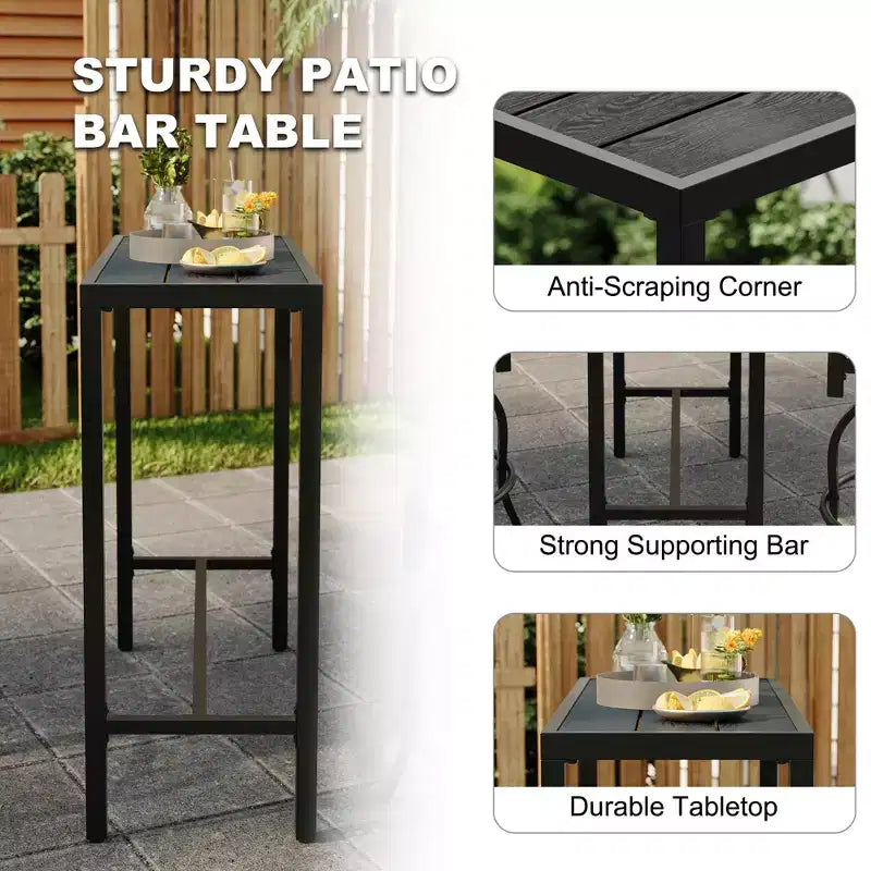 39 Tavolo rettangolare da esterno altezza bar, Tavolo lungo da balcone per vasca idromassaggio con piano impermeabile, Tavolo da esterno altezza bar per balcone, giardino