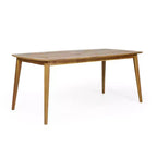 NAYSAYE Patio End Table Acacia Wood Dining Table with Curved Frame for Outdoor Use, Beige, 73.75*38.5*5.5