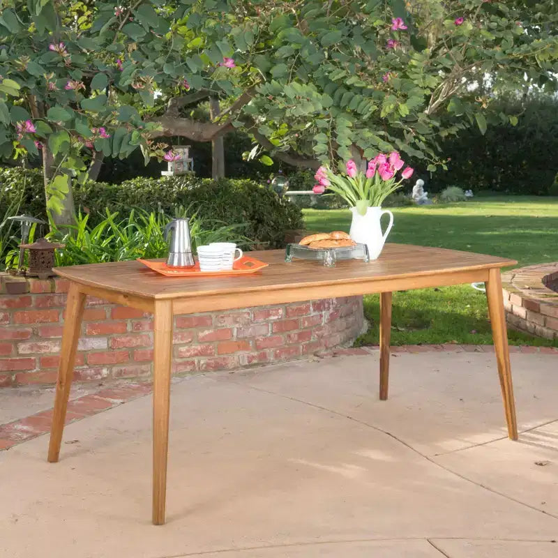 NAYSAYE Table d'appoint de patio Table à manger en bois d'acacia avec cadre courbé pour l'extérieur, Beige, 73.75*38.5*5.5