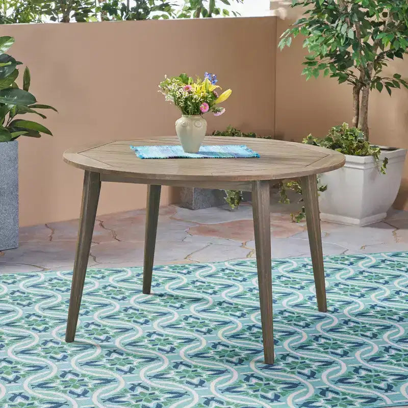 NAYSAYE Table d'appoint de patio Table de salle à manger en bois d'acacia avec piètement moderne à pieds droits pour l'extérieur, gris, 47.25*47.25*30