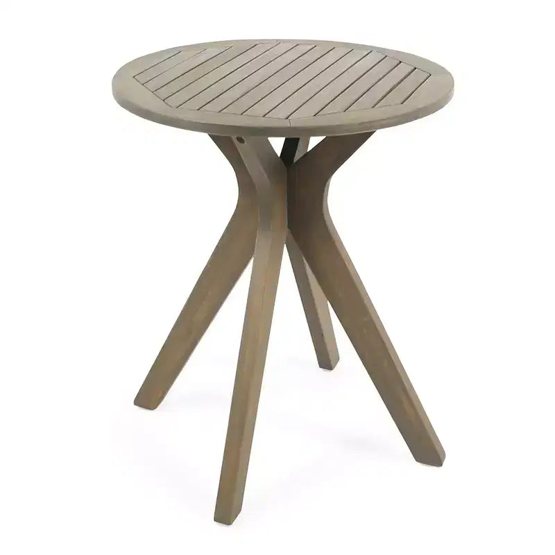 NAYSAYE Patio End Table Acacia Wood Slat Panel Bistro Table with Cross Base for Outdoor Dining, Gray, 27.5*27.5*30