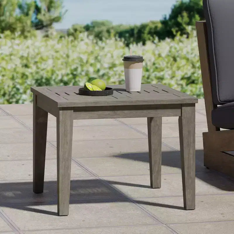 NAYSAYE Table d'appoint de patio, en bois d'acacia, de style transitionnel, avec profil bas pour petits espaces, gris, 20*20*15,75