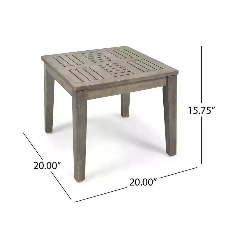 NAYSAYE Table d'appoint de patio, en bois d'acacia, de style transitionnel, avec profil bas pour petits espaces, gris, 20*20*15,75