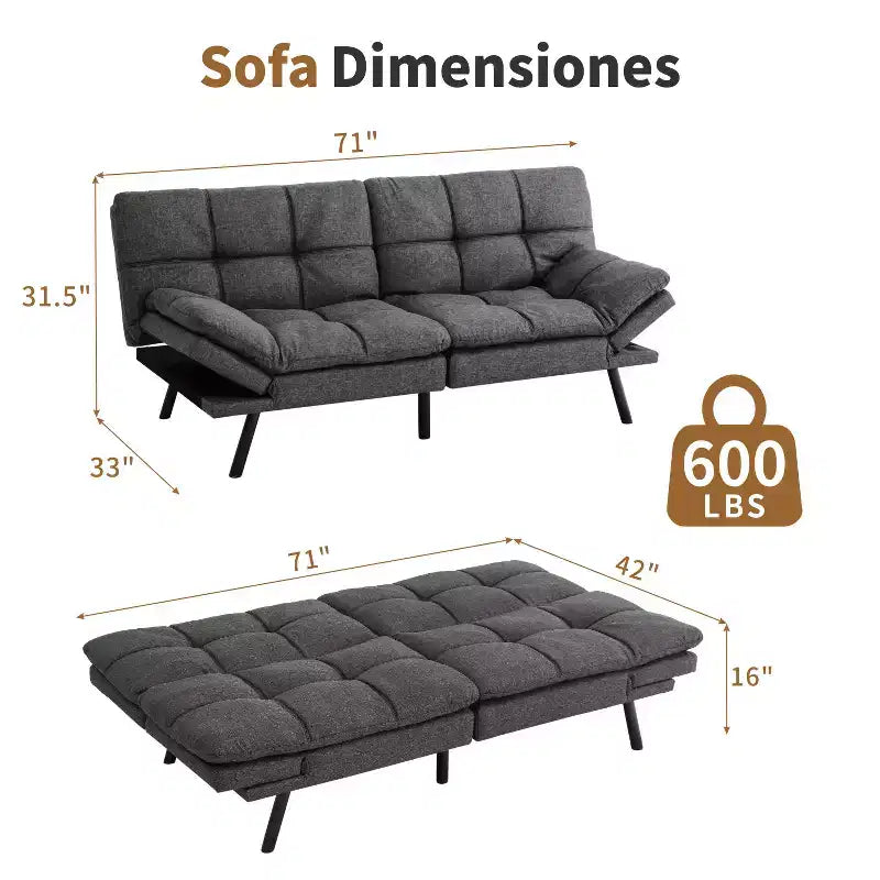 Divano letto futon Dyonery 71, divano letto convertibile moderno in memory foam, divano letto futon pieghevole per spazi abitativi compatti