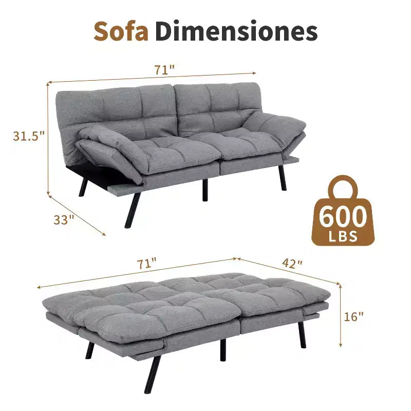 Divano letto futon Dyonery 71, divano letto convertibile moderno in memory foam, divano letto futon pieghevole per spazi abitativi compatti