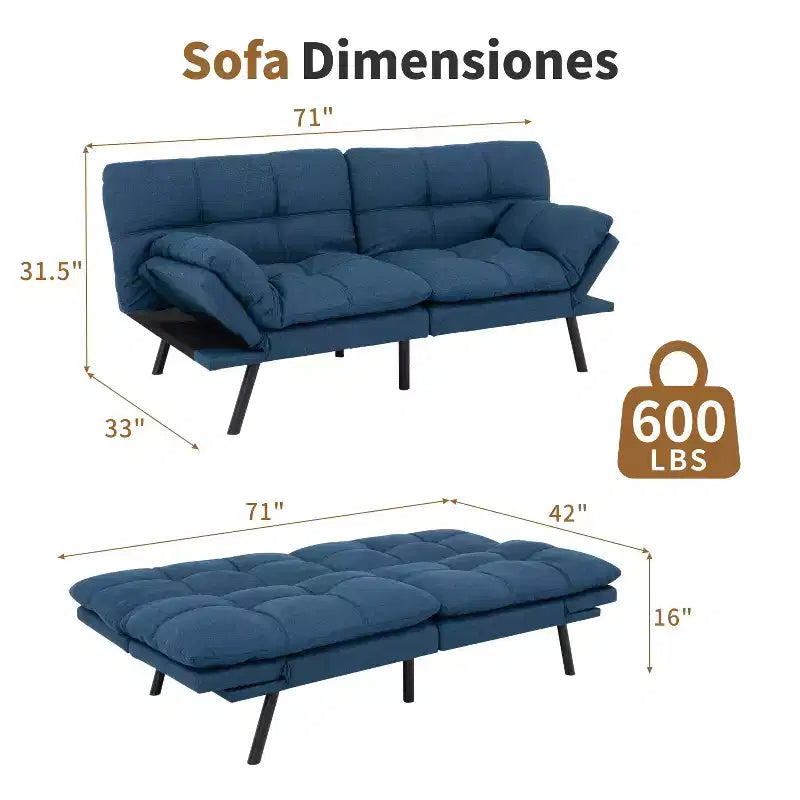 Divano letto futon Dyonery 71, divano letto convertibile moderno in memory foam, divano letto futon pieghevole per spazi abitativi compatti