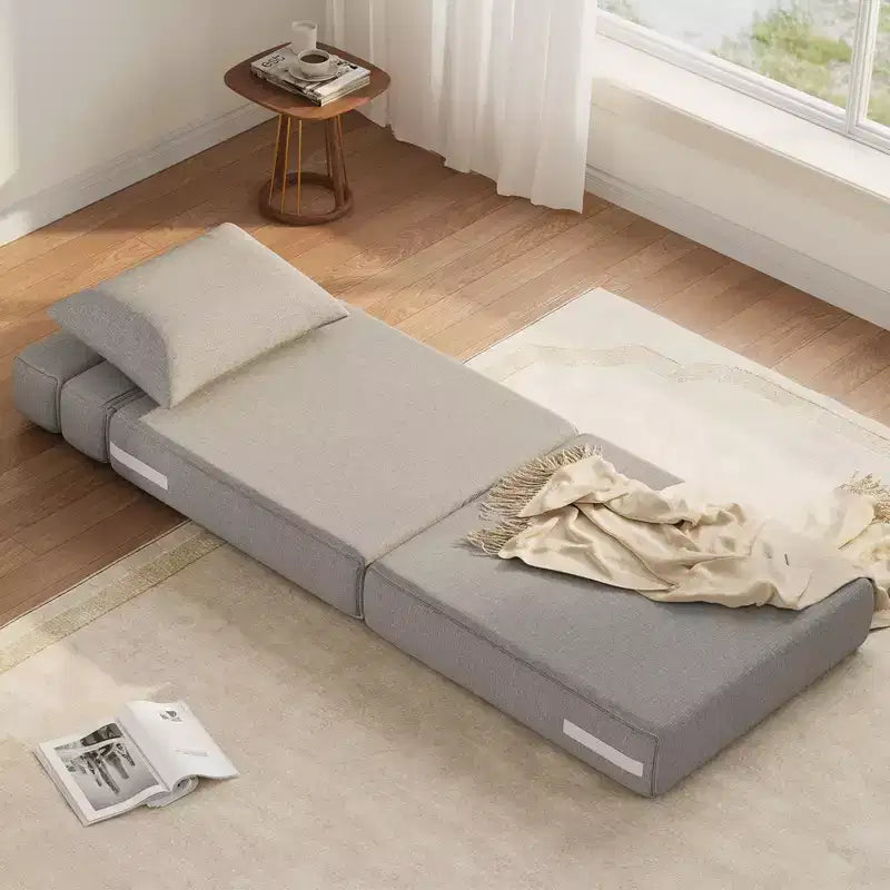 Chaise de sol TROPOW 2-en-1 avec coussin décoratif, lit pliant, fauteuil de repos avec fonction lit